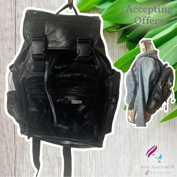 NWOT - stylish Genuine Leather Backpack with side pockets and adjustable straps - Picture 1 of 8